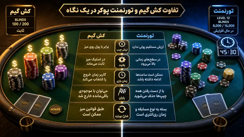 تفاوت کش گیم و تورنمنت پوکر در یک نگاه